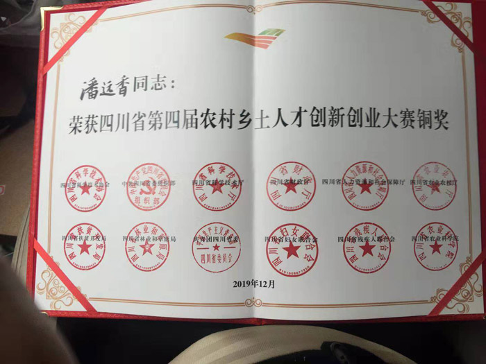 潘远香荣获四川省第四届乡土人才创新创业大赛铜奖